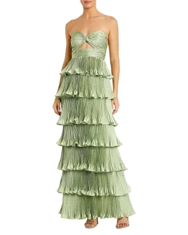 Mac Duggal Ieena Pleated Charmeuse Strapless Tiered Ruffle Gown | Thumbnail 1 Mac Duggal Ieena Pleated Charmeuse Strapless Tiered Ruffle Gown | Thumbnail 1