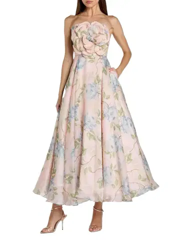 Mac Duggal Floral Organza A-Line Strapless Cocktail Dress | Thumbnail 1 Mac Duggal Floral Organza A-Line Strapless Cocktail Dress | Thumbnail 1