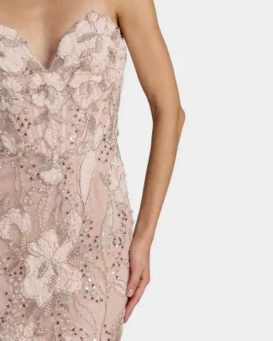 Mac Duggal Floral Embellished Mesh Strapless Column Gown | Thumbnail 3