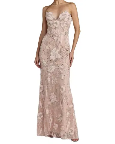 Mac Duggal Floral Embellished Mesh Strapless Column Gown | Thumbnail 1