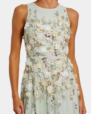 Mac Duggal Evening Floral Embroidered Sleeveless Mesh Gown | Thumbnail 3 Mac Duggal Evening Floral Embroidered Sleeveless Mesh Gown | Thumbnail 3