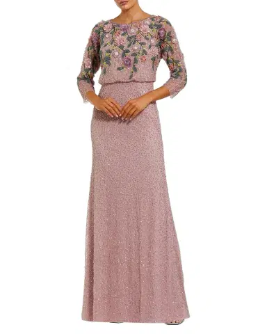 Mac Duggal Floral Beaded Mesh Gown | Thumbnail 1 Mac Duggal Floral Beaded Mesh Gown | Thumbnail 1