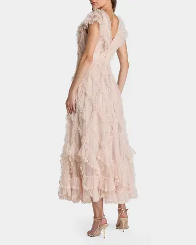 Mac Duggal Mesh Ruffled V-Neck Midi-Dress | Thumbnail 2 Mac Duggal Mesh Ruffled V-Neck Midi-Dress | Thumbnail 2