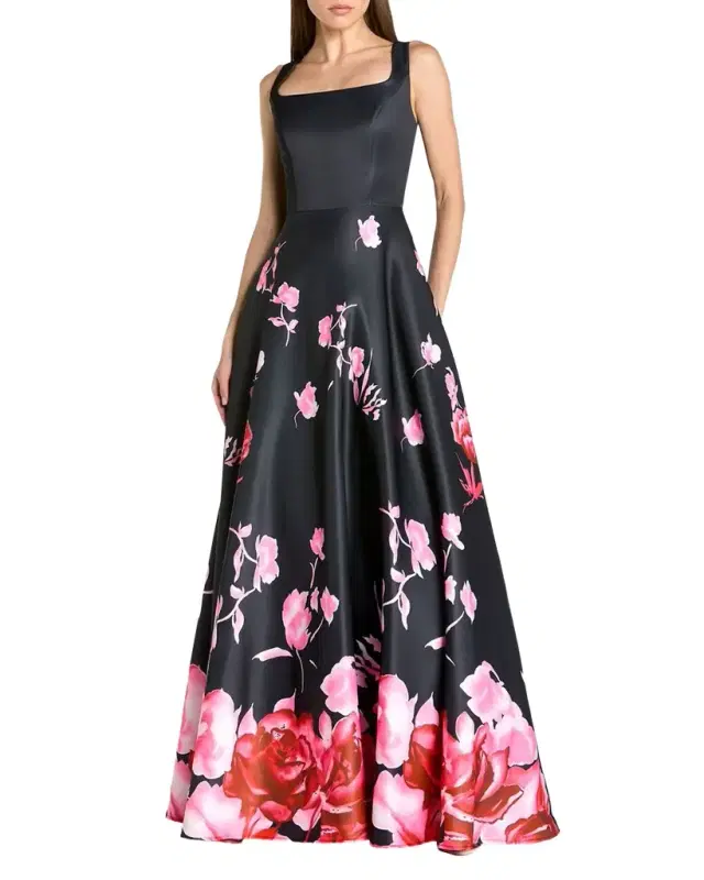Mac Duggal Floral Satin Ball Gown