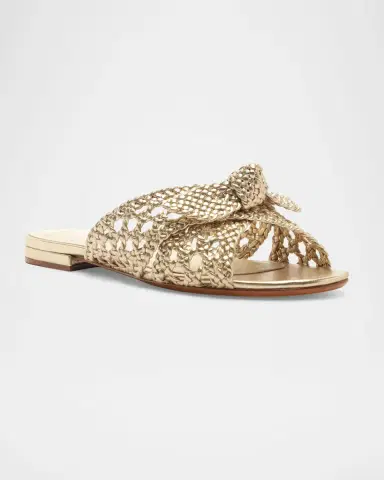 Alexandre Birman Belinda Woven Metallic Leather Flat Slide Sandals | Thumbnail 2 Alexandre Birman Belinda Woven Metallic Leather Flat Slide Sandals | Thumbnail 2