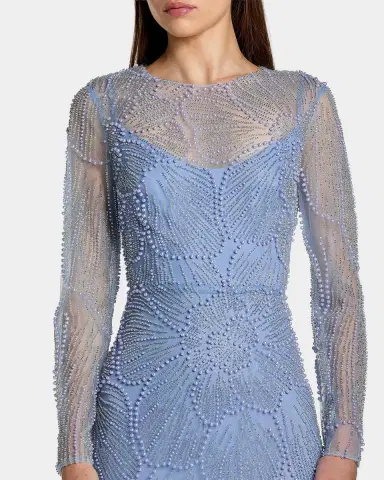 Mac Duggal Beaded Mesh Long-Sleeve A-Line Gown | Thumbnail 3 Mac Duggal Beaded Mesh Long-Sleeve A-Line Gown | Thumbnail 3