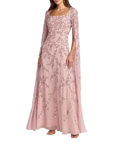 Mac Duggal Embellished Georgette Cape-Sleeve Gown | Thumbnail 1 Mac Duggal Embellished Georgette Cape-Sleeve Gown | Thumbnail 1