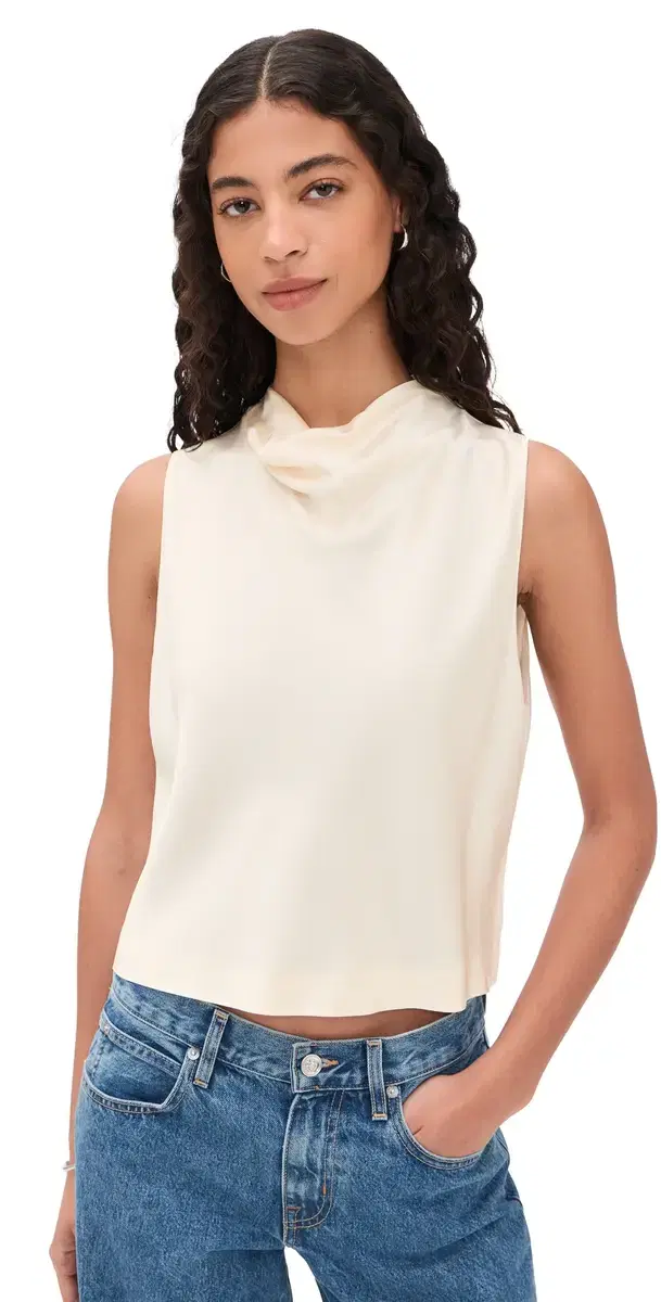 Vince Cropped Cowl Neck Top Flax