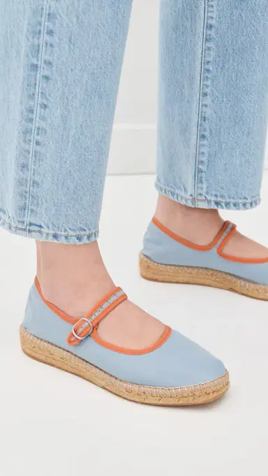 Naguisa Peonia Mary Jane Flats Light Blue/Orange 36 | Thumbnail 3