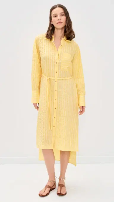 La Ligne Tie Front Shirt Dress Butter Stripe | Thumbnail 2