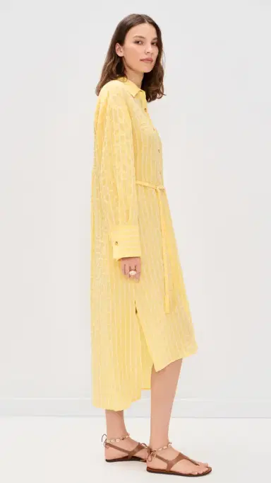 La Ligne Tie Front Shirt Dress Butter Stripe | Thumbnail 4