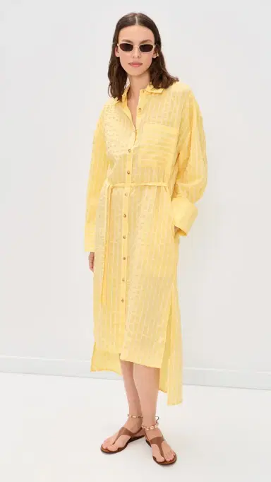La Ligne Tie Front Shirt Dress Butter Stripe | Thumbnail 5