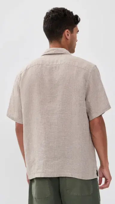 Faherty Short Sleeve Laguna Linen Camp Shirt Khaki Pincheck | Thumbnail 3
