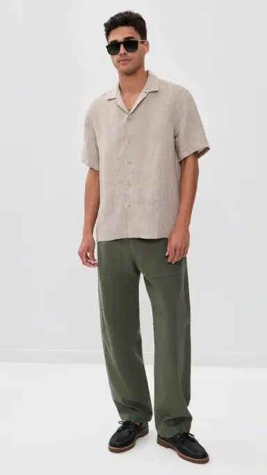 Faherty Short Sleeve Laguna Linen Camp Shirt Khaki Pincheck | Thumbnail 5