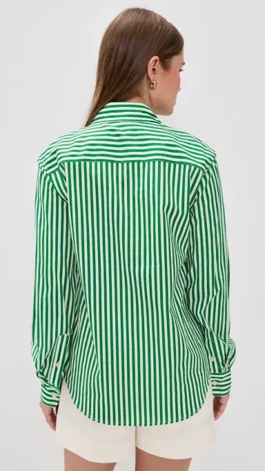 perfectwhitetee Gisele Cotton Poplin Slim Fit Button Down Grass Stripe | Thumbnail 3