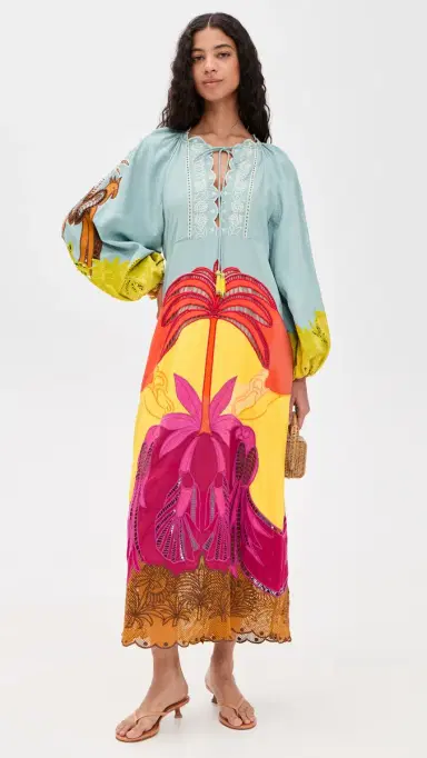 Farm Rio Usiacuri Multicolor Richelieu Maxi Dress | Thumbnail 2 Farm Rio Usiacuri Multicolor Richelieu Maxi Dress | Thumbnail 2