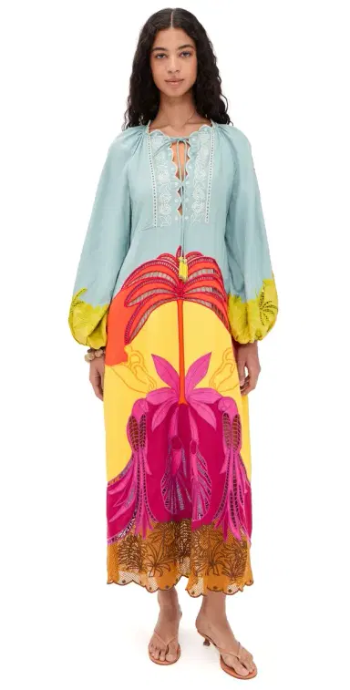 Farm Rio Usiacuri Multicolor Richelieu Maxi Dress | Thumbnail 1 Farm Rio Usiacuri Multicolor Richelieu Maxi Dress | Thumbnail 1