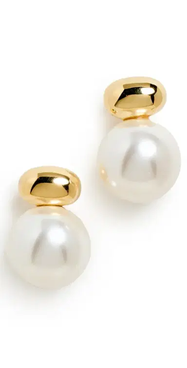 Shashi Gold Pearl Stud Drop Earrings Pearl | Thumbnail 1 Shashi Gold Pearl Stud Drop Earrings Pearl | Thumbnail 1