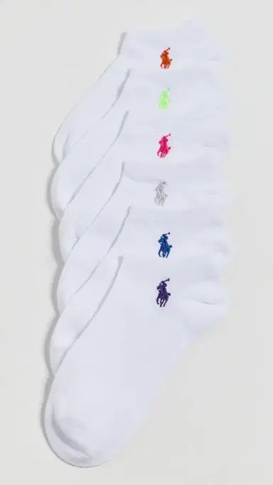 Polo Ralph Lauren Ultra Low Cut Flat Knit Socks 6 Pack White Assorted Bright Pony One Size | Thumbnail 2 Polo Ralph Lauren Ultra Low Cut Flat Knit Socks 6 Pack White Assorted Bright Pony One Size | Thumbnail 2