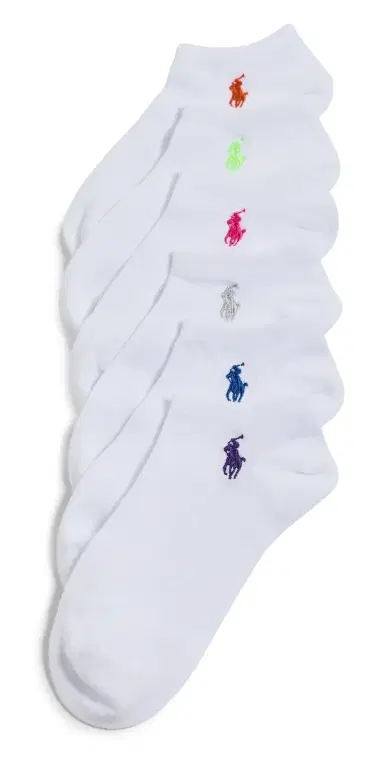 Polo Ralph Lauren Ultra Low Cut Flat Knit Socks 6 Pack White Assorted Bright Pony One Size | Thumbnail 1 Polo Ralph Lauren Ultra Low Cut Flat Knit Socks 6 Pack White Assorted Bright Pony One Size | Thumbnail 1