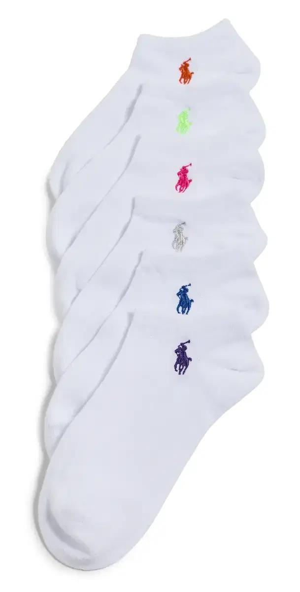 Ultra Low Cut Flat Knit Socks 6 Pack White Assorted Bright Pony One Size