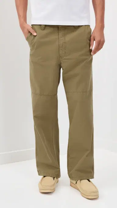 Jeanerica Genua Plie Straight Loose Leg Chino Trousers Green | Thumbnail 2