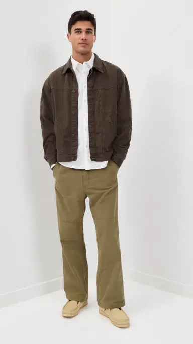 Jeanerica Genua Plie Straight Loose Leg Chino Trousers Green | Thumbnail 5