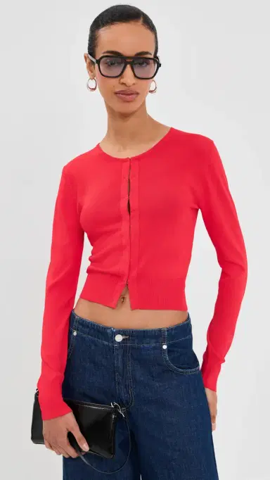 Brandon Maxwell The Ellery Viscose Shrunken Cardi Red | Thumbnail 2 Brandon Maxwell The Ellery Viscose Shrunken Cardi Red | Thumbnail 2