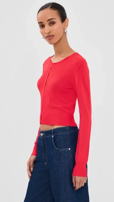 Brandon Maxwell The Ellery Viscose Shrunken Cardi Red | Thumbnail 4 Brandon Maxwell The Ellery Viscose Shrunken Cardi Red | Thumbnail 4