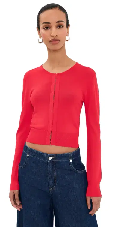 Brandon Maxwell The Ellery Viscose Shrunken Cardi Red | Thumbnail 1 Brandon Maxwell The Ellery Viscose Shrunken Cardi Red | Thumbnail 1