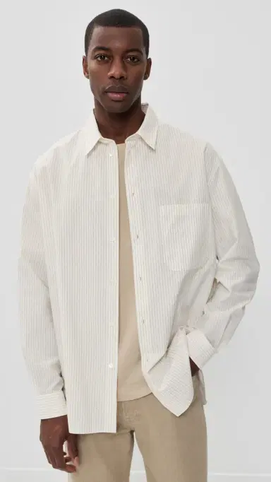 Maison Kitsuné Striped Oversize Shirt Ecru/Taupe Grey | Thumbnail 2