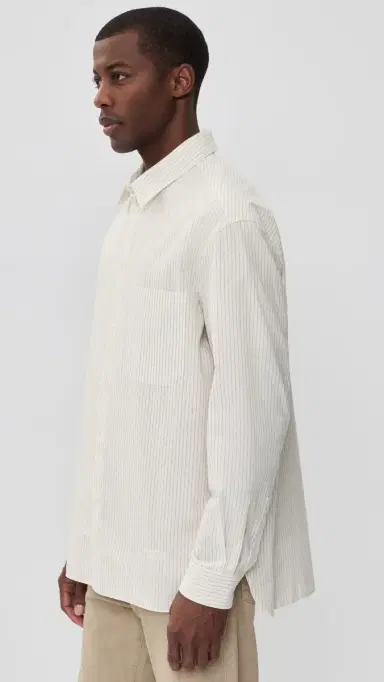 Maison Kitsuné Striped Oversize Shirt Ecru/Taupe Grey | Thumbnail 4