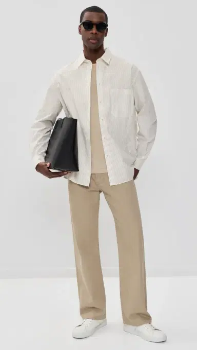 Maison Kitsuné Striped Oversize Shirt Ecru/Taupe Grey | Thumbnail 5