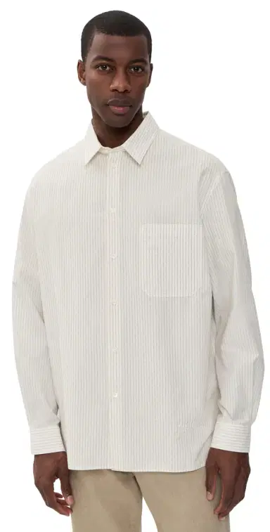 Maison Kitsuné Striped Oversize Shirt Ecru/Taupe Grey | Thumbnail 1