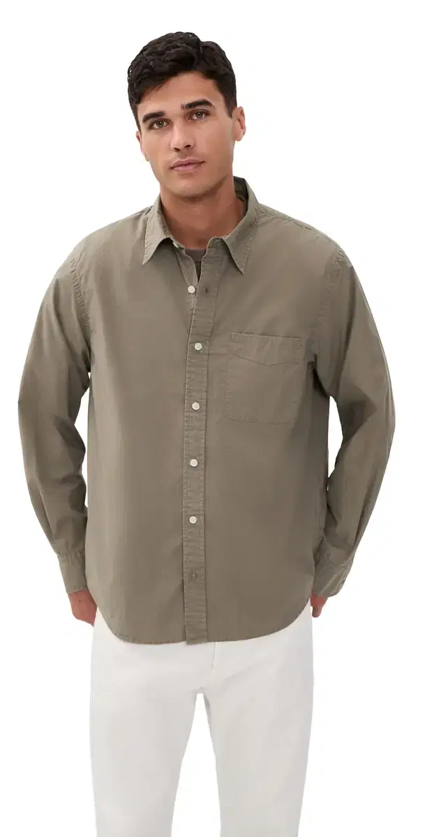ong Sleeve Poplin Shirt Dark Driftwood