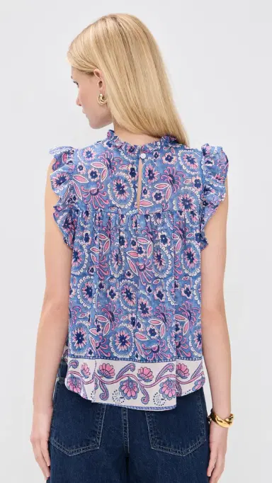 Bell Chole Top Blue with Pink Flower | Thumbnail 3 Bell Chole Top Blue with Pink Flower | Thumbnail 3