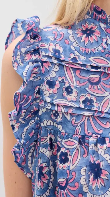 Bell Chole Top Blue with Pink Flower | Thumbnail 6 Bell Chole Top Blue with Pink Flower | Thumbnail 6