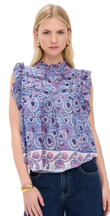 Bell Chole Top Blue with Pink Flower | Thumbnail 1 Bell Chole Top Blue with Pink Flower | Thumbnail 1
