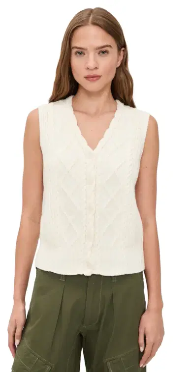 Varley Tatyana Cable Knit Vest Egret S | Thumbnail 1