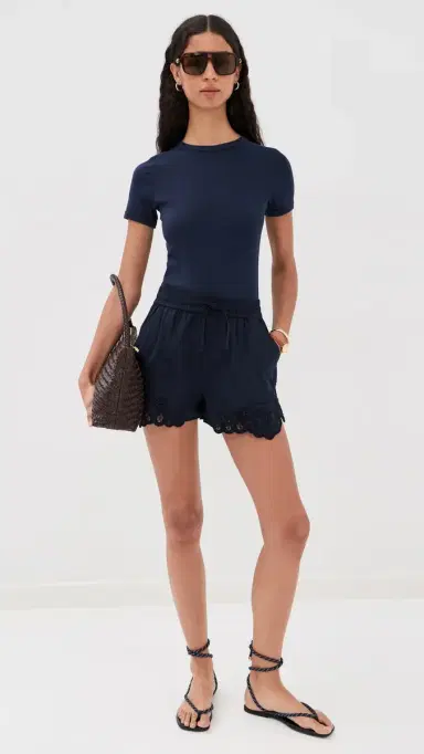 Veronica Beard Vilvaldi Shorts with Embroidery Navy | Thumbnail 2 Veronica Beard Vilvaldi Shorts with Embroidery Navy | Thumbnail 2