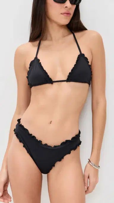 Frankies Bikinis Nick Ruffle Bikini Top Black | Thumbnail 2