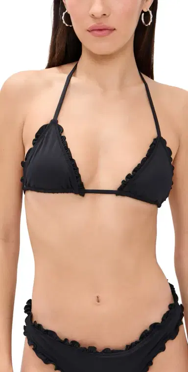 Frankies Bikinis Nick Ruffle Bikini Top Black | Thumbnail 1