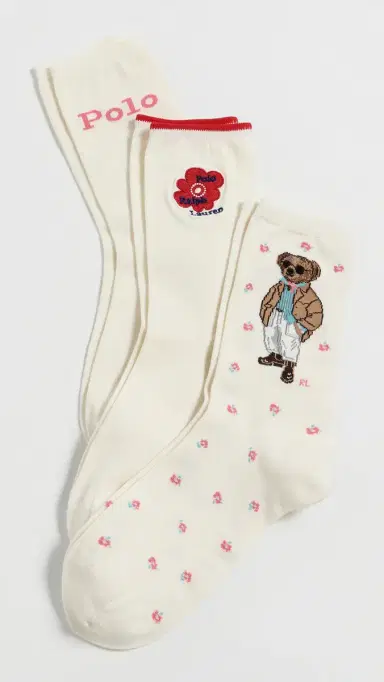 Polo Ralph Lauren Polo Bear Crew Sock 3 Pack Ivory Assorted | Thumbnail 2 Polo Ralph Lauren Polo Bear Crew Sock 3 Pack Ivory Assorted | Thumbnail 2