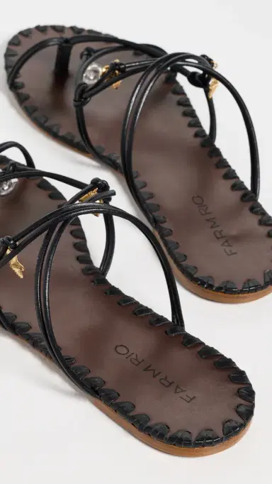 Farm Rio Sea Flat Sandals Black And Cuoio | Thumbnail 4 Farm Rio Sea Flat Sandals Black And Cuoio | Thumbnail 4