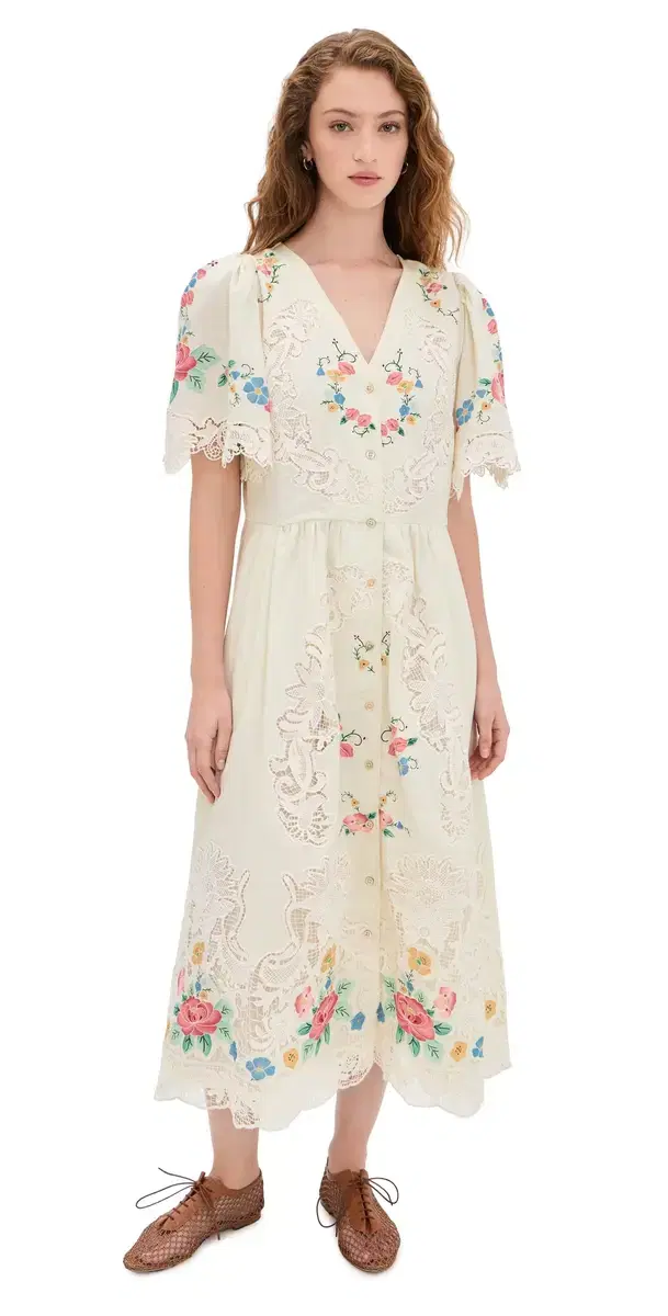 Astrid Embroidery hort leeve Midi Dress Multi