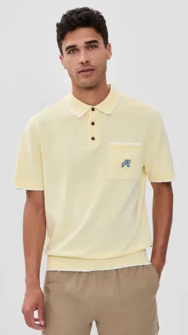 Malbon Golf x Birds of Georgia Blue Jay Knit Polo Soft Yellow | Thumbnail 2