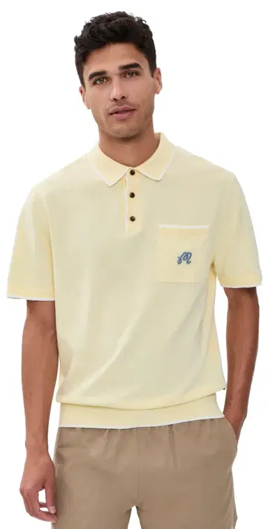 Malbon Golf x Birds of Georgia Blue Jay Knit Polo Soft Yellow | Thumbnail 1