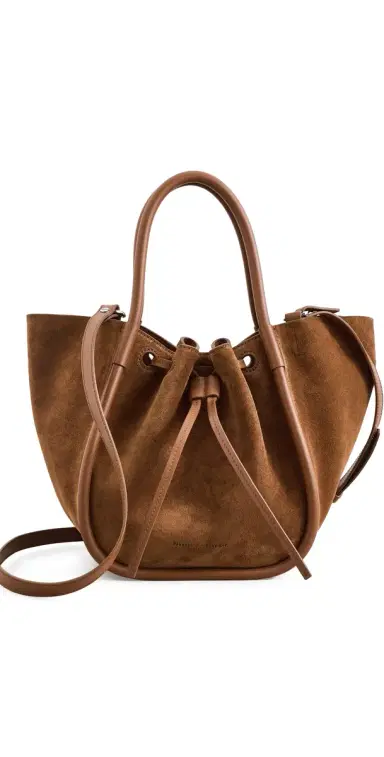 Proenza Schouler Small Ruched Tote In Soft Suede Saddle One Size | Thumbnail 1 Proenza Schouler Small Ruched Tote In Soft Suede Saddle One Size | Thumbnail 1