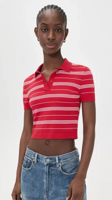 Denimist hrunken Polo Sweater Red And White tripe | Thumbnail 2