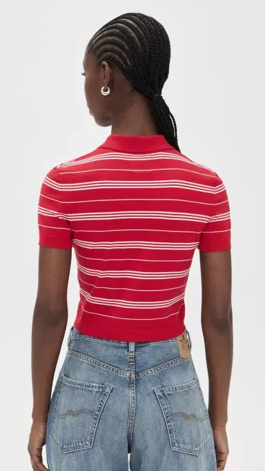 Denimist hrunken Polo Sweater Red And White tripe | Thumbnail 3